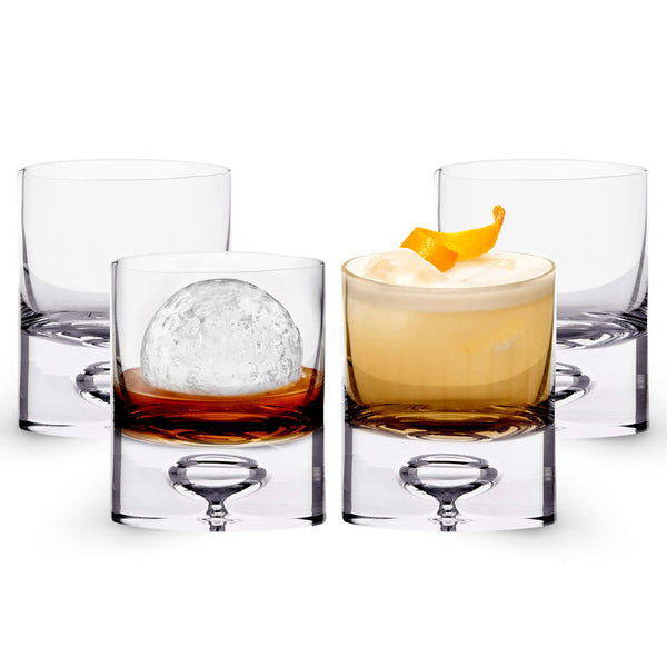 Crystal Bubble Heavy Base Whiskey Glass Tumbler - Set of 4 (9.5oz)