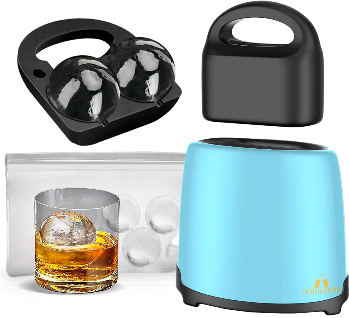 Premium Round Sphere Ice-Cube Mold Maker - 2 Crystal Clear Ice Cubes