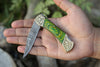 Damascus Steel Folding Pocket Knife – Green Handle