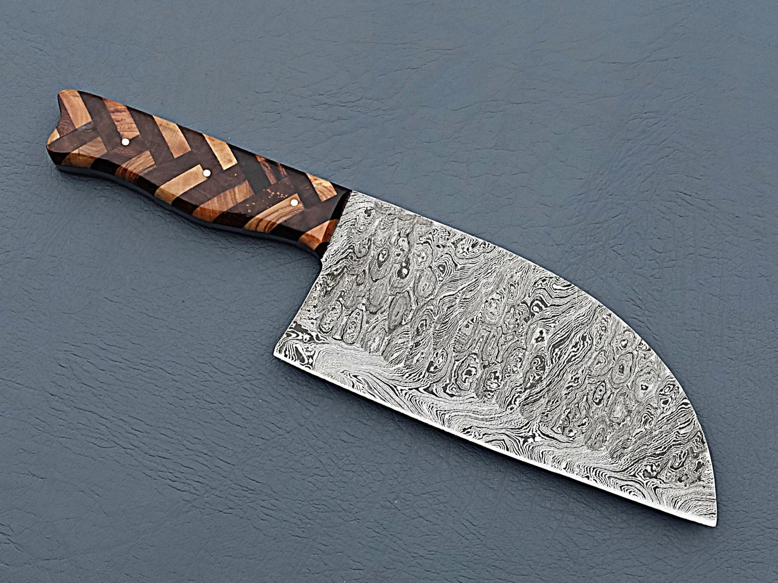 Damascus Steel Serbian Chef Knife – Rosewood & Olive Handle