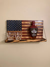 Whiskey Bottle Rack - Blue with Red Stripes and Burnt Wood