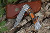 Damascus Steel Folding Pocket Knife – Wood Grain and Black Handle