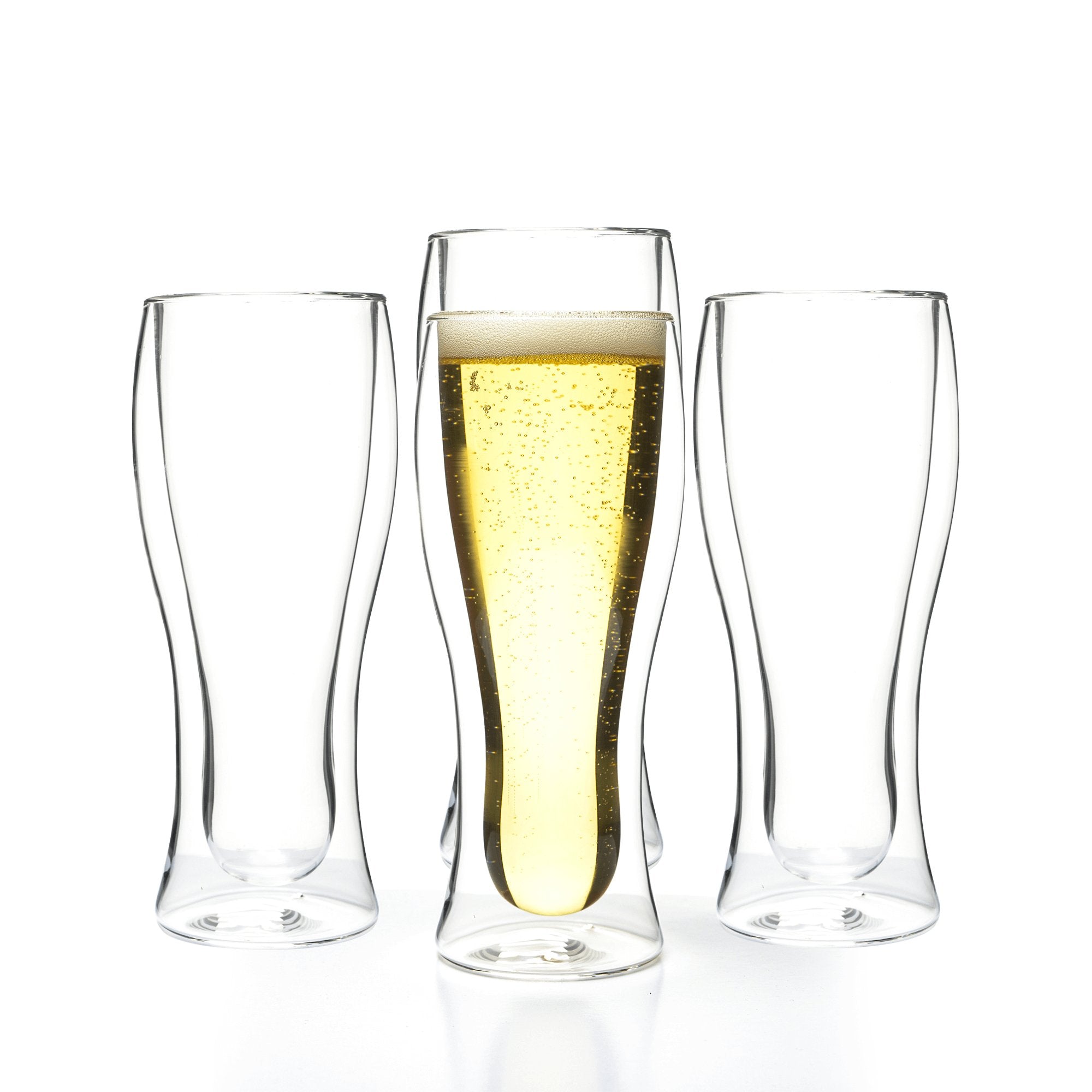 Double Walled Beer Drink Glass Mug with Handle - Set of 4