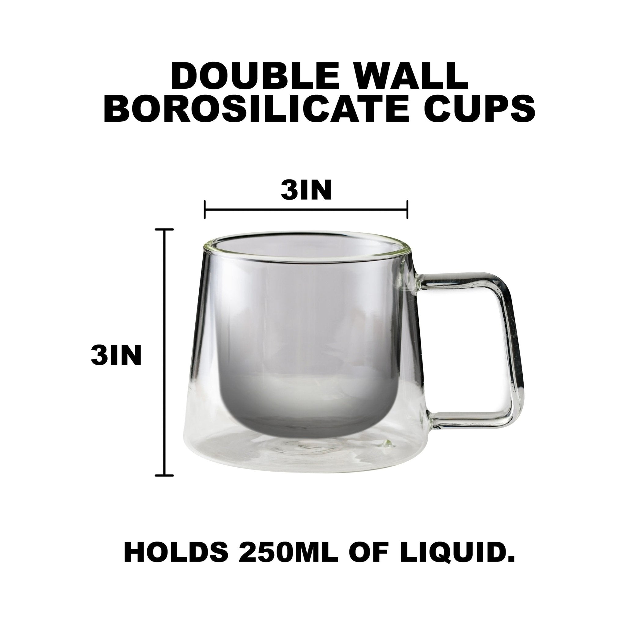 Double Walled Glass Coffee Drink Mug with Handle - Set of 4 - 8.5oz