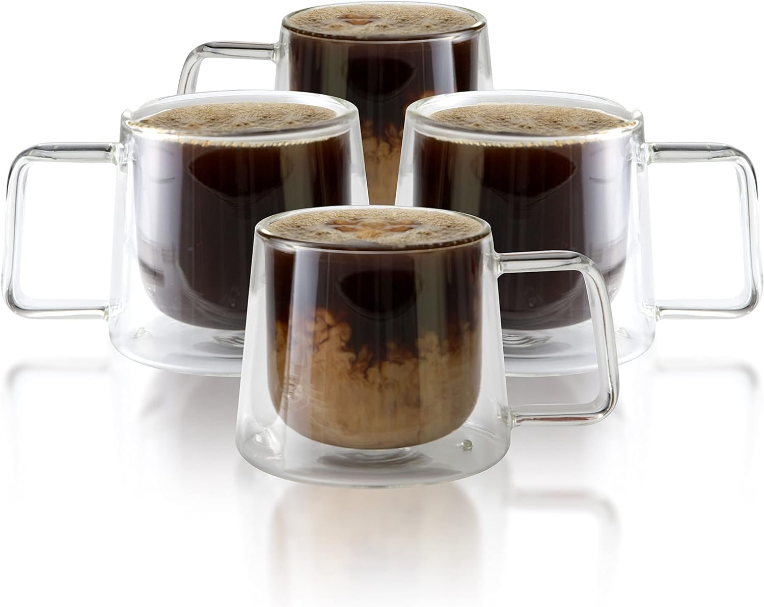 Double Walled Glass Coffee Drink Mug with Handle - Set of 4 - 8.5oz