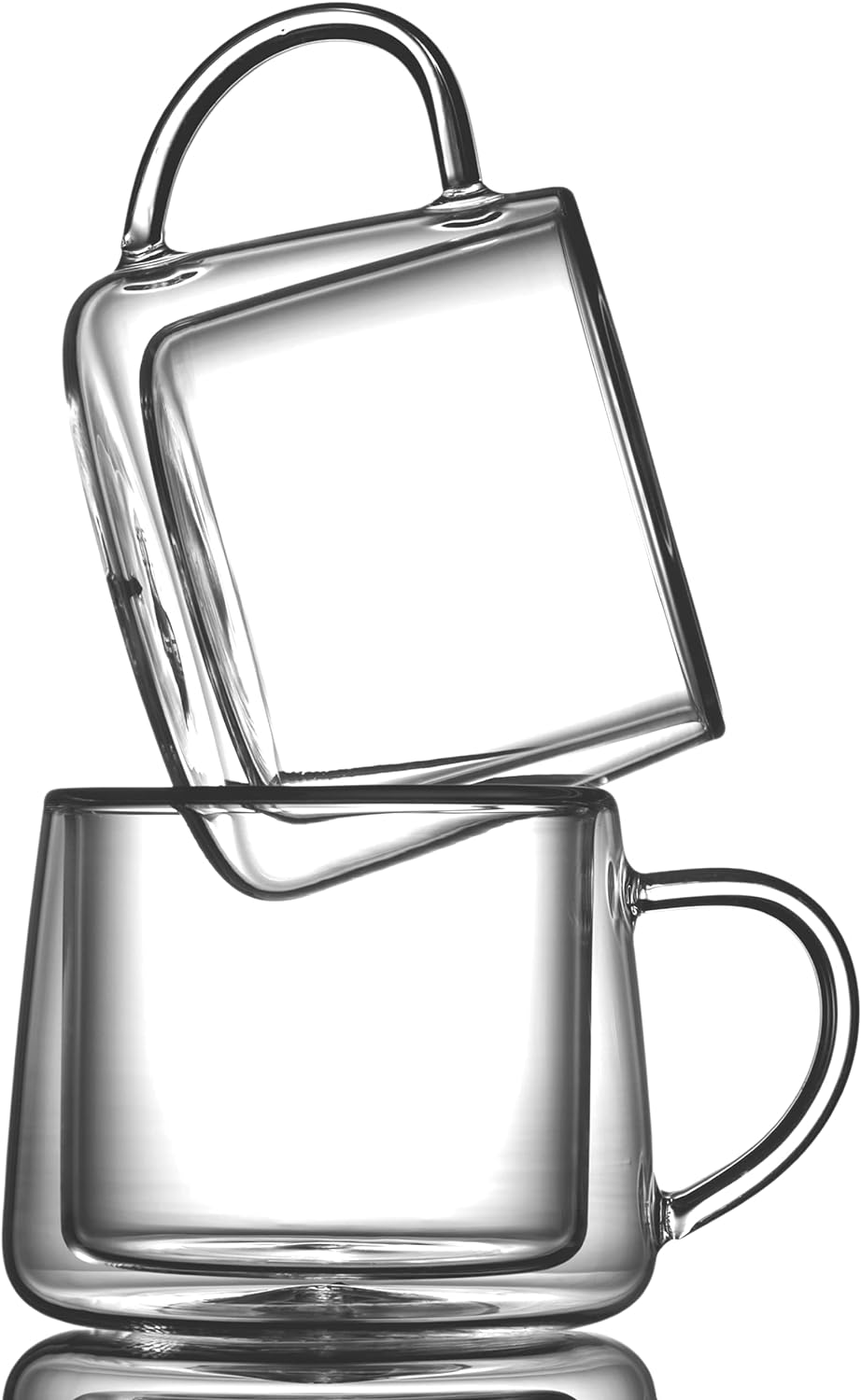 Double Walled Glass Coffee Drink Mug with Handle - Set of 4 - 8.5oz