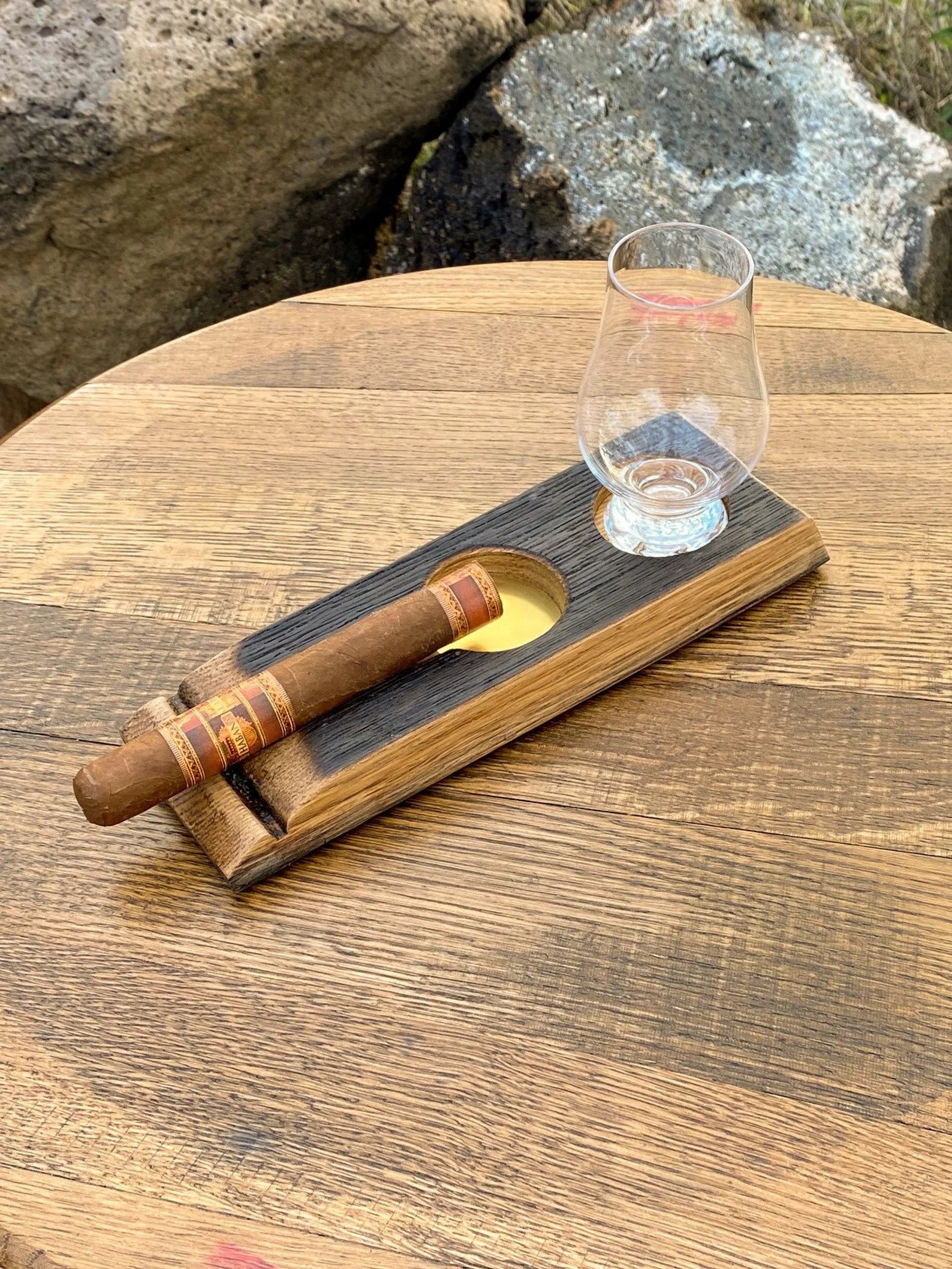 Barrel Stave Cigar Ashtray - With Glencairn Glass