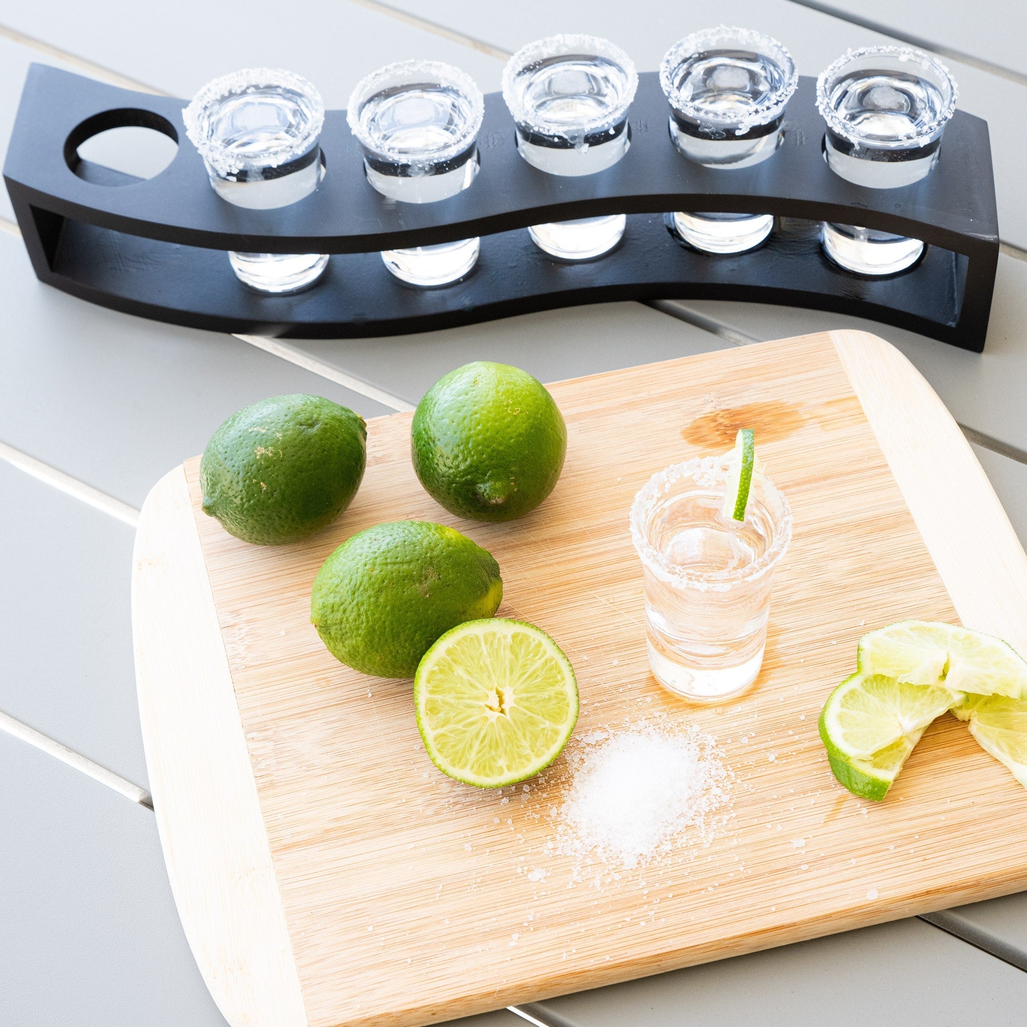 Tequila Flight Shot Glasses with Wood Layered Base - Set of 6